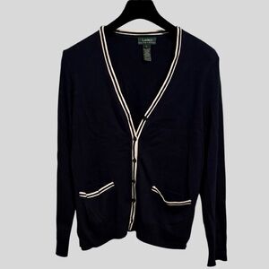 Lauren Ralph Lauren Navy Cotton Cardigan Size Small